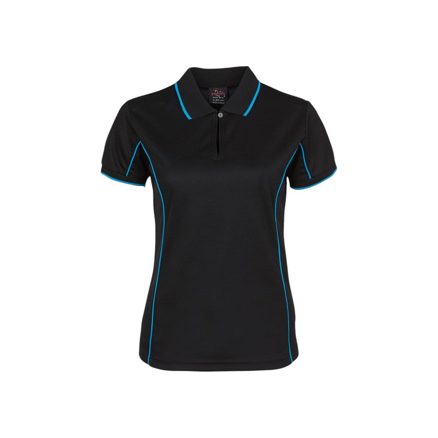 Podium Ladies Piping Polo - Black/Aqua