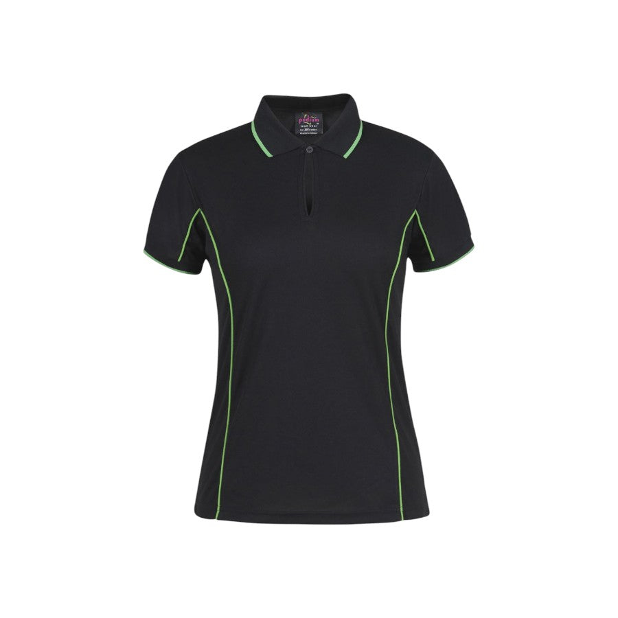 Podium Ladies Piping Polo - Black/Pea Green