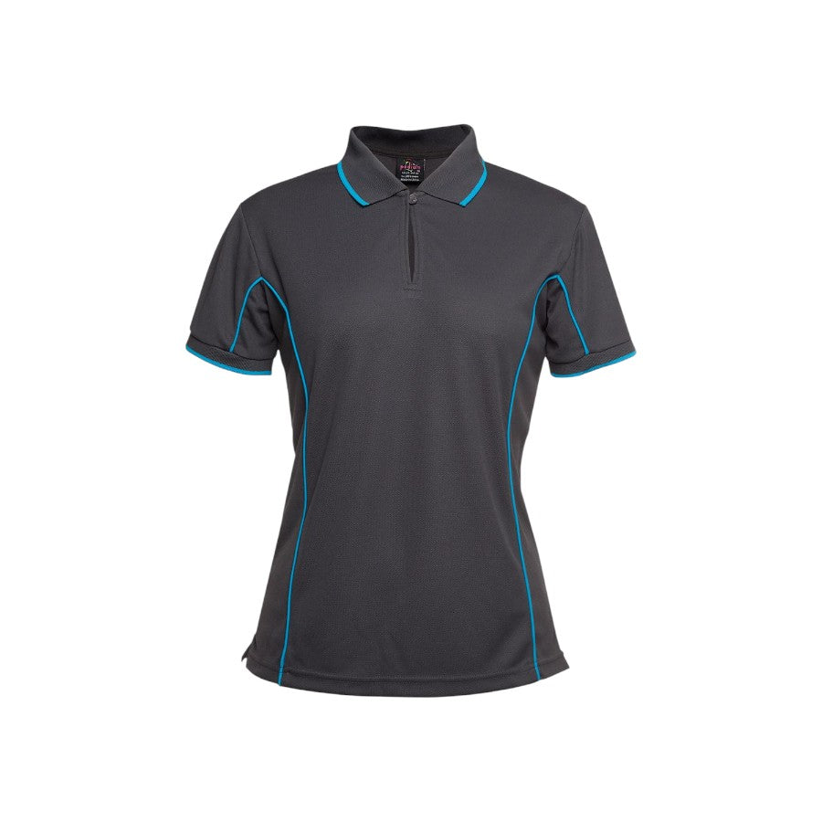 Podium Ladies Piping Polo - Charcoal/Aqua