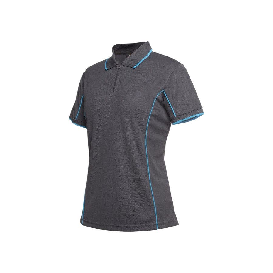 Podium Ladies Piping Polo - Charcoal/Aqua