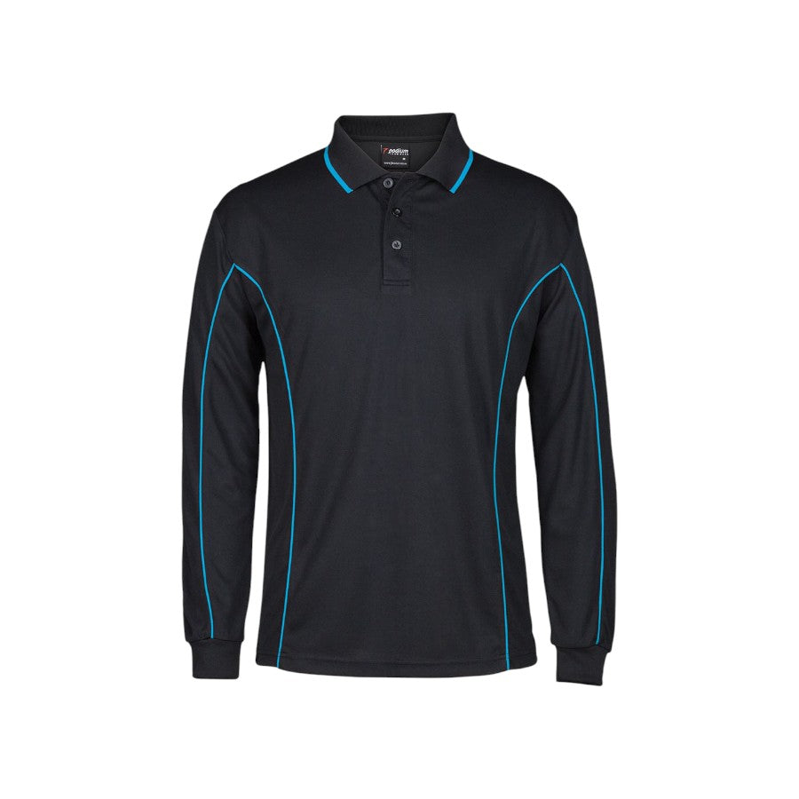 Podium L/S Piping Polo - Black/Aqua