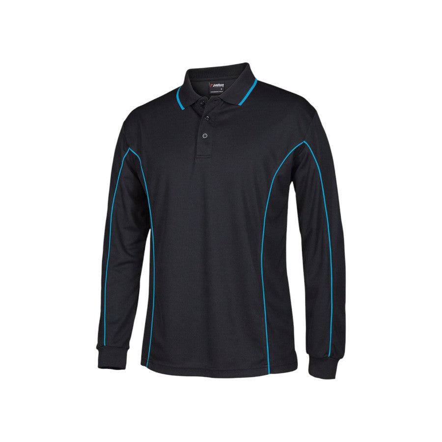Podium L/S Piping Polo - Black/Aqua