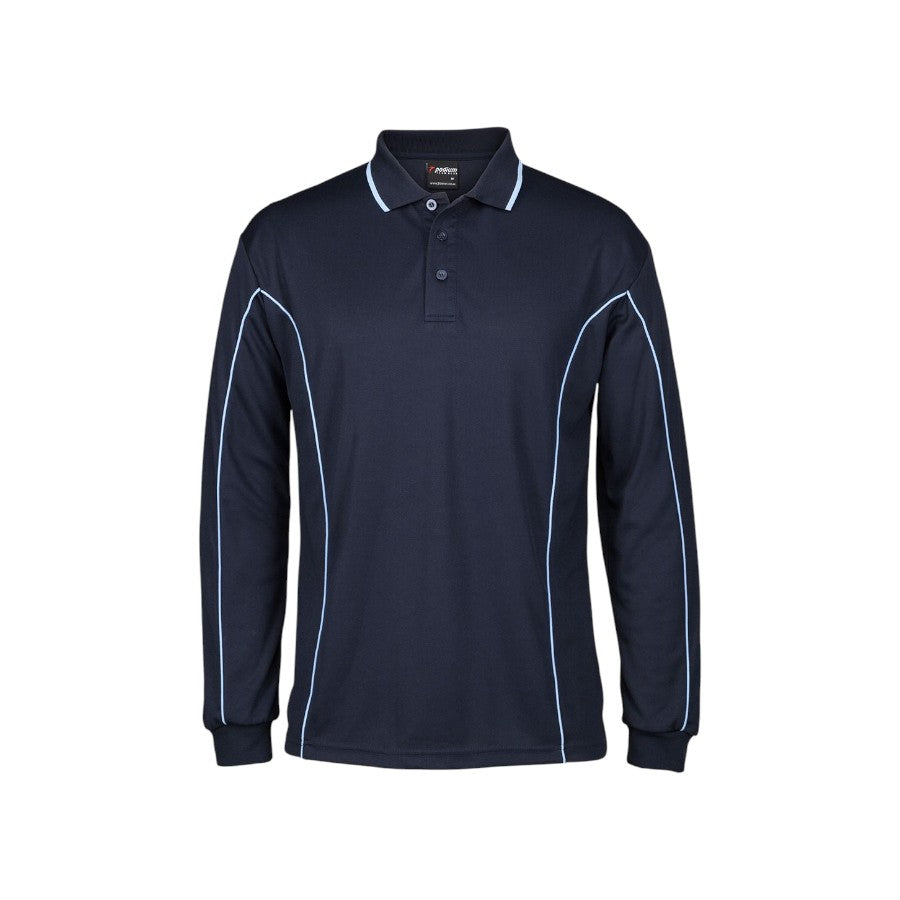 Podium L/S Piping Polo - Navy/Lt Blue