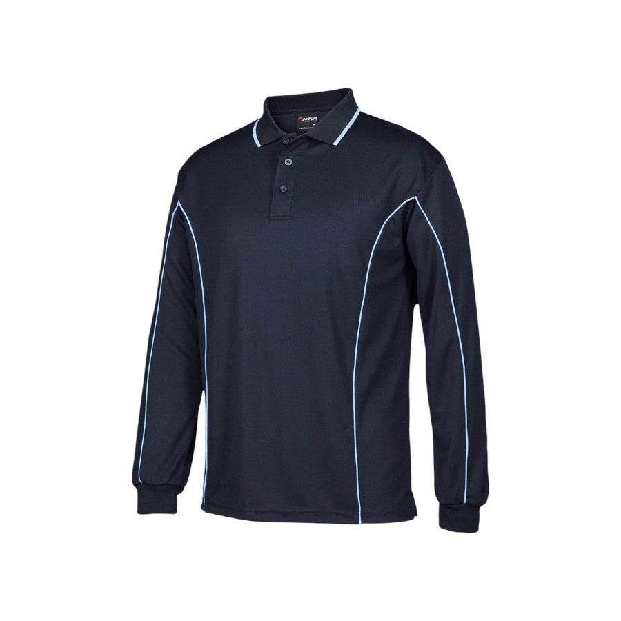 Podium L/S Piping Polo - Navy/Lt Blue