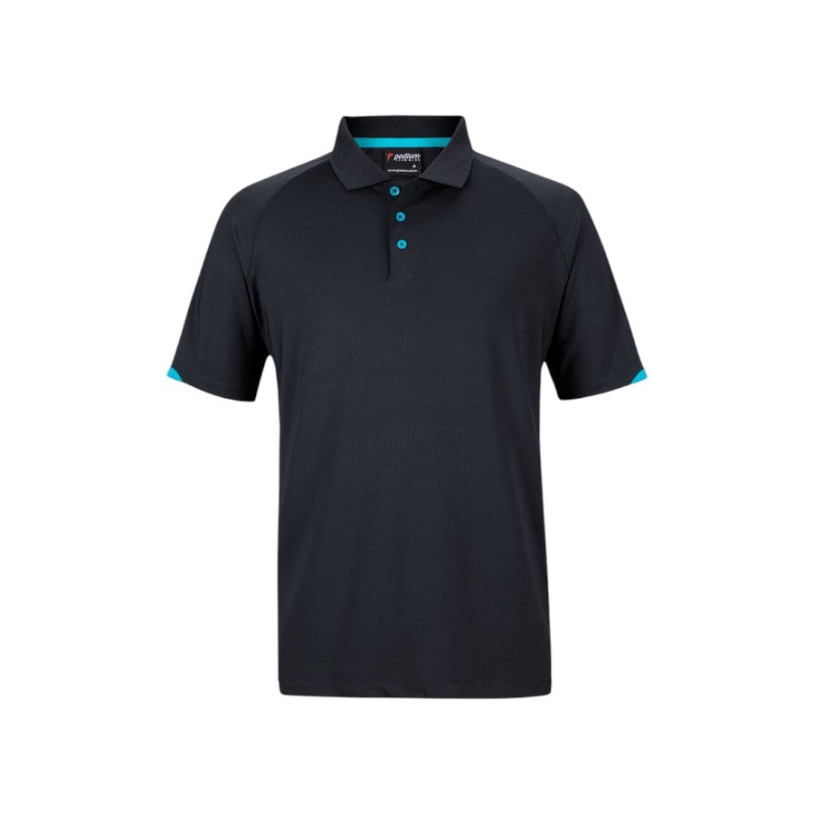 Podium Contrast Stretch Polo - Black/Aqua