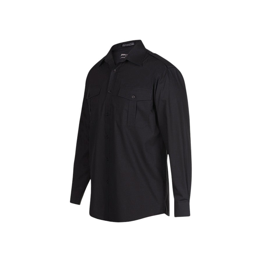 Epaulette work shirt in black, long sleeve