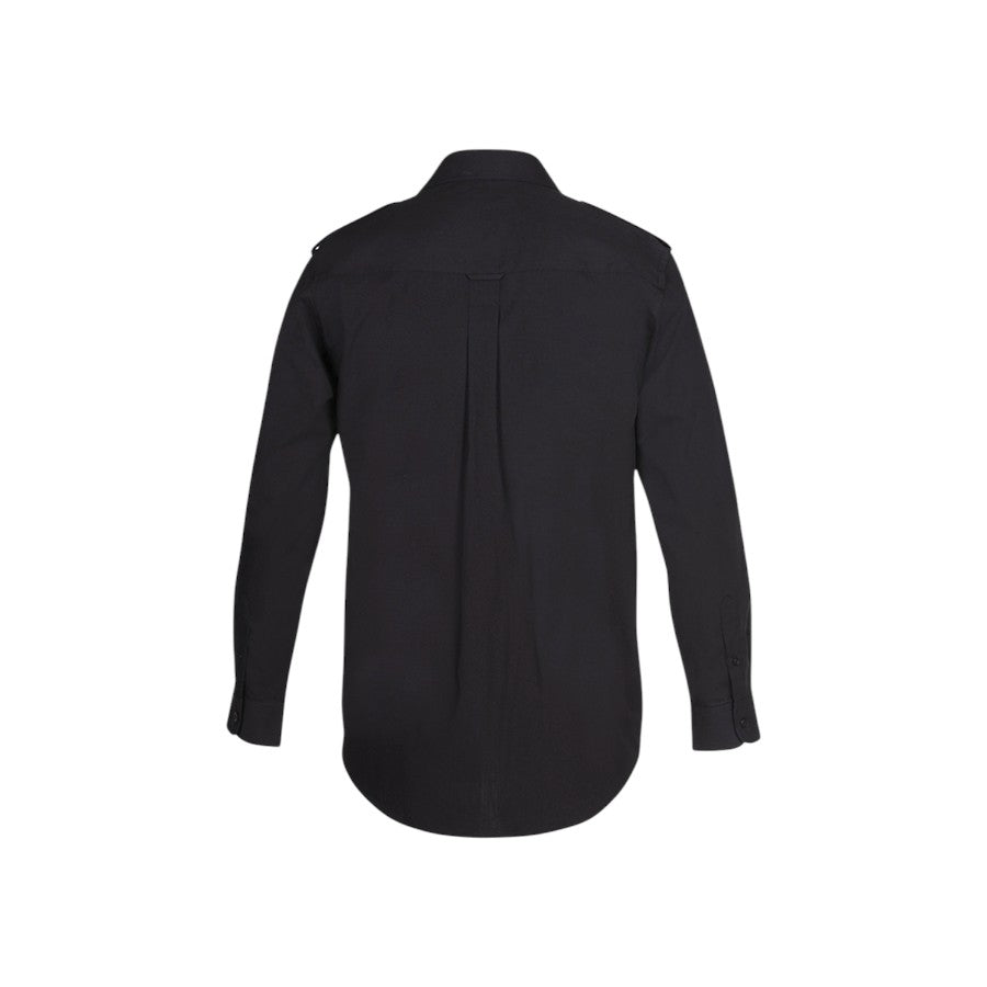 Epaulette work shirt in black, long sleeve