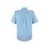 blue short sleeve epaulette work shirt, back view