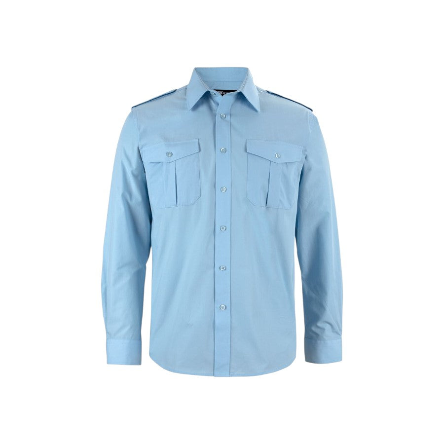 blue long sleeve epaulette work shirt, 