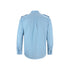 blue long sleeve epaulette work shirt, back view