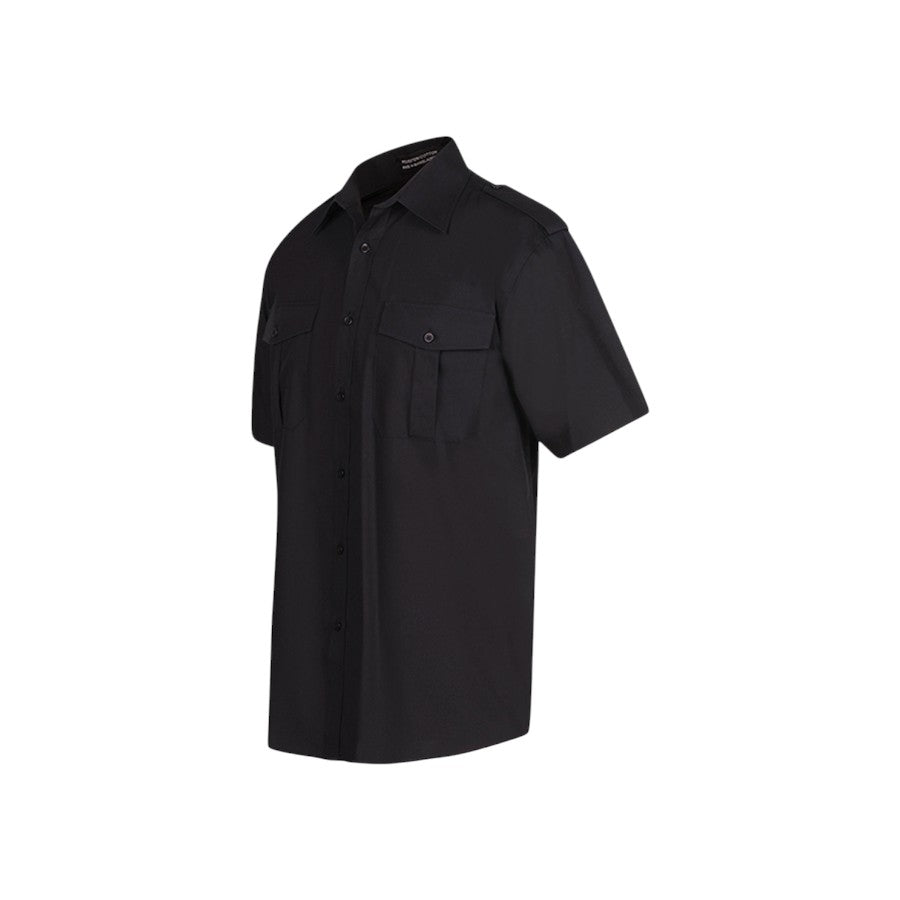 Epaulette work shirt in black, short sleeve